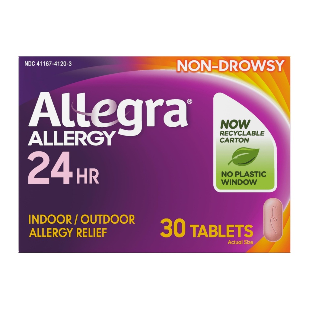 Allegra Adult 24-urne tablete za lajšanje alergije, nezaščitena notranja in zunanja alergija Medicina, 180 mg Fexofenadina HCI tablete za antihistaminike, 30- count