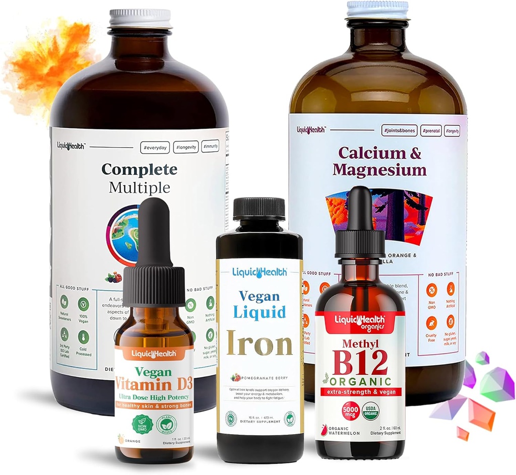 LIQUIDHEALTH Ultimate Bariatric Liquid Vitamin dopolnilo paket - Dnevni bariatrski multivitamin z železom, kalcij, magnezij, Vegan Vitamin D3 & Organic B12 - Bariatrična kirurgija mora imeti, ZDA Made