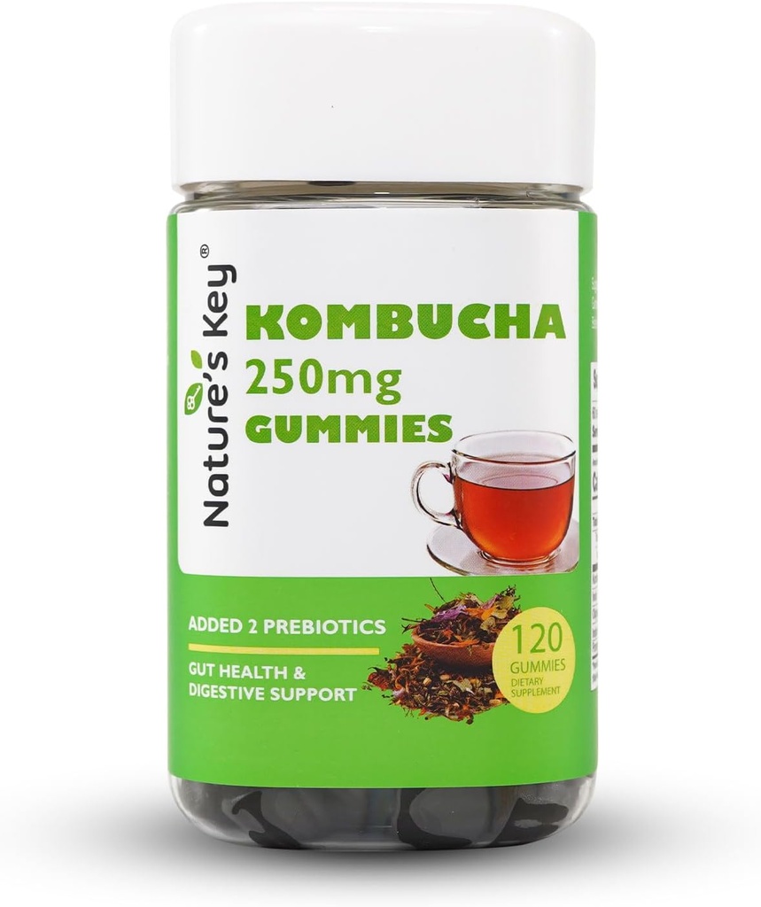 Ključ narave Kombucha Gumies za prebavno podporo in Gut zdravje, z 2 Prebiotiki - Inulin & Oligogalaktoza, Plus Fiber in Granatni sok 