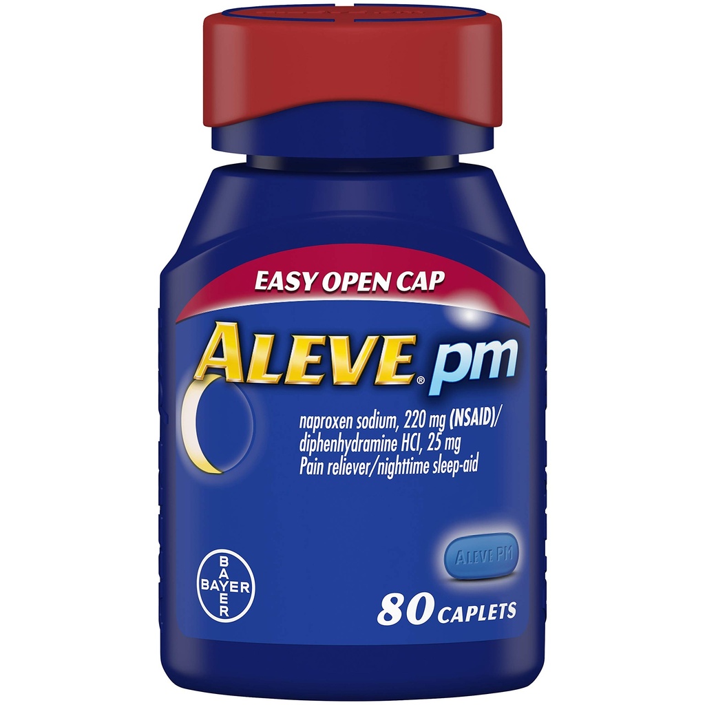 Aleve kapsule PM, hitro delujoča pomoč v spanju in lajšanje bolečine za glavobole, bolečine v mišicah, nenavadno oblikovanje 220 mg natrijevega Naproksena in 25 mg kapsul difenhidramina HCl, 80 tablet