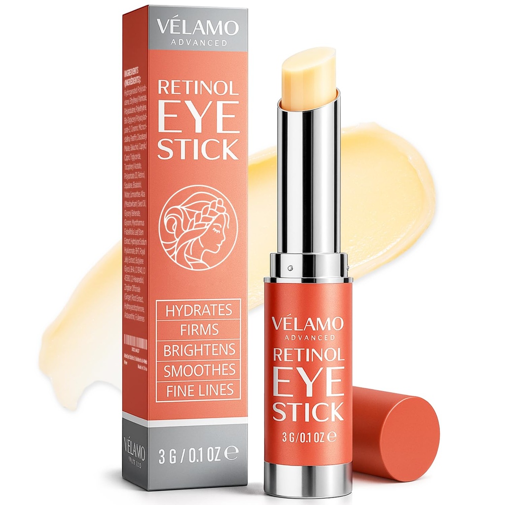 VELAMO ADVANCED Retinol očesni balzam Stick with Bakuchiol: Pod oko krema za temne kroge in Puffiness - Proti staranju zmanjša fine linije gube pod oči vrečke v 4-8 tednih 0,1 OZ/3g
