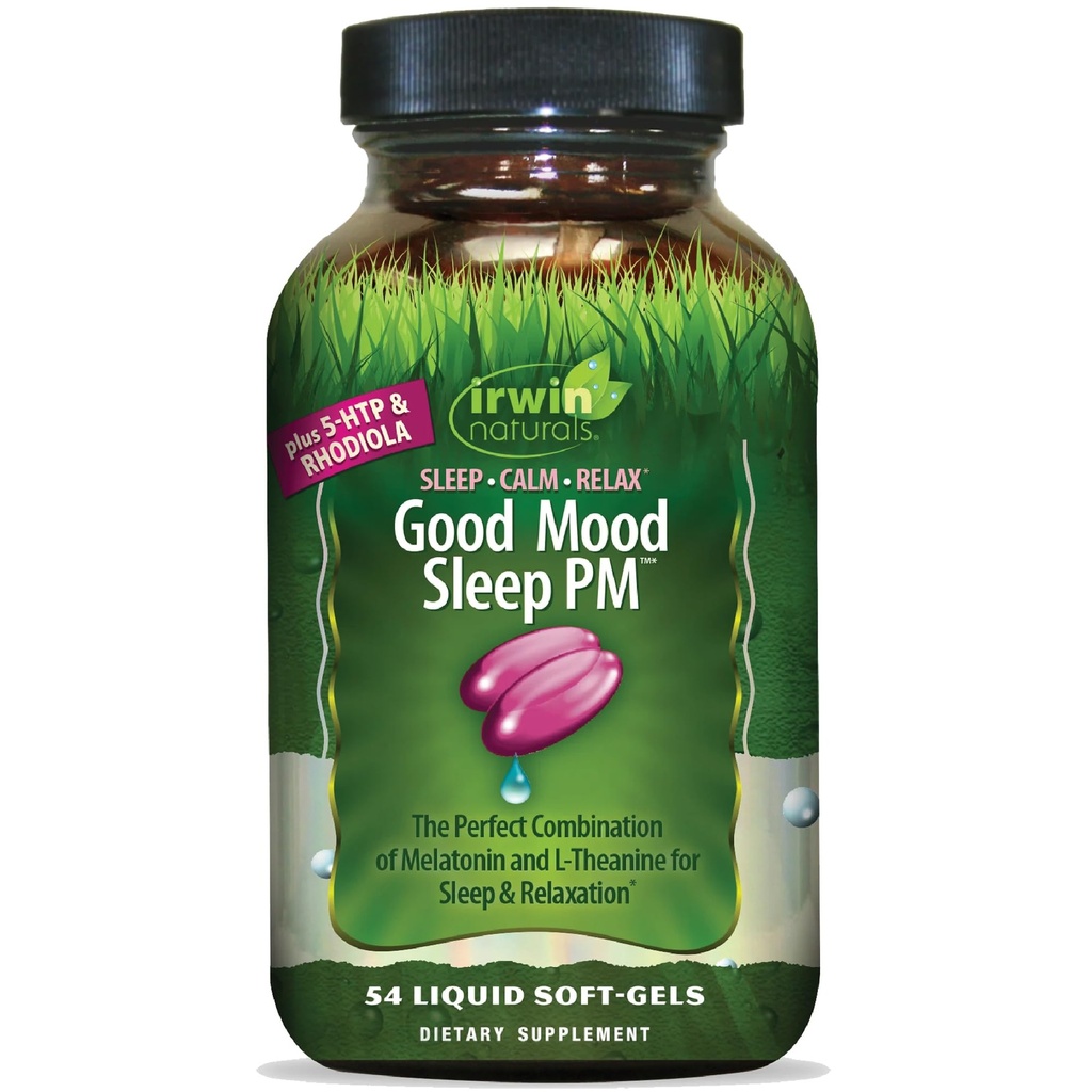 Irwin Naturals Good Mood Sleep PM - 54 Tekoči softgels - z melatoninom in L-Theanine za počitek in sprostitev - 18 Total Servings