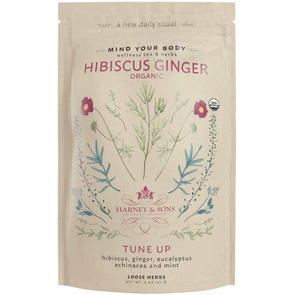 Harney & Sons Organic Hibiscus Ginger Tune-Up Wellness mešanica, z Eucalyptus, Echinacea in Mint, 5 oz vrečko