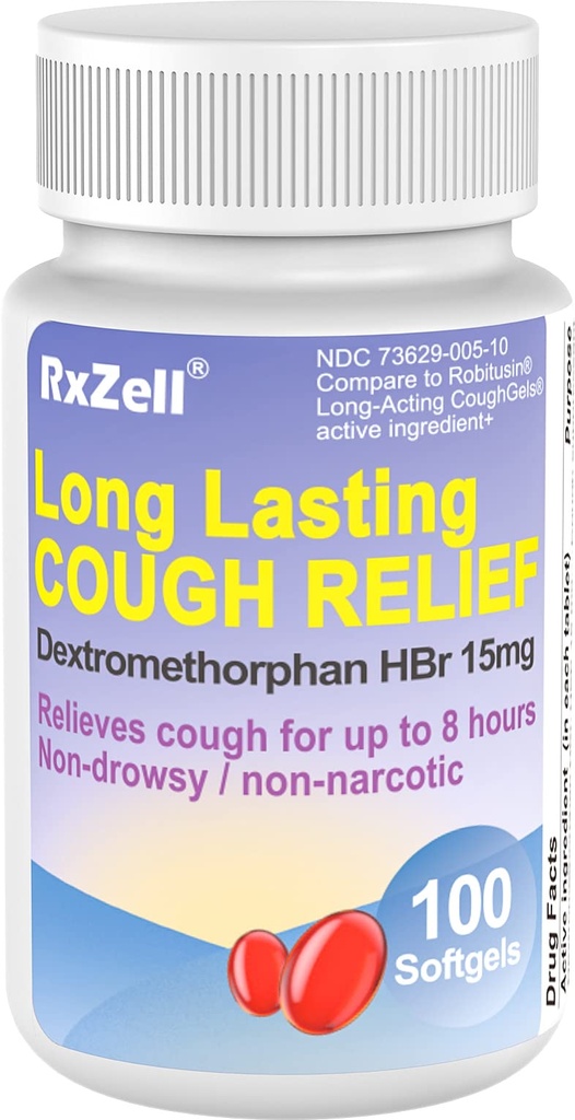 Relief kašlja pri odraslih, dekstrometorfan HBr 15 mg (100 kapsul), 8 ur dolgotrajen, neumiren, kašelj/bronhialni supresant