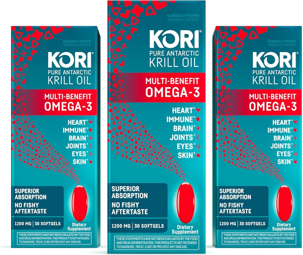 Kori Krill Oil Omega 3 Dopolnilo, Antarktika Krill Oil s superior Absorpcijo vs ribje olje, 1200mg Softgels, 30 Softgels, EPA & DHA (paket 3)