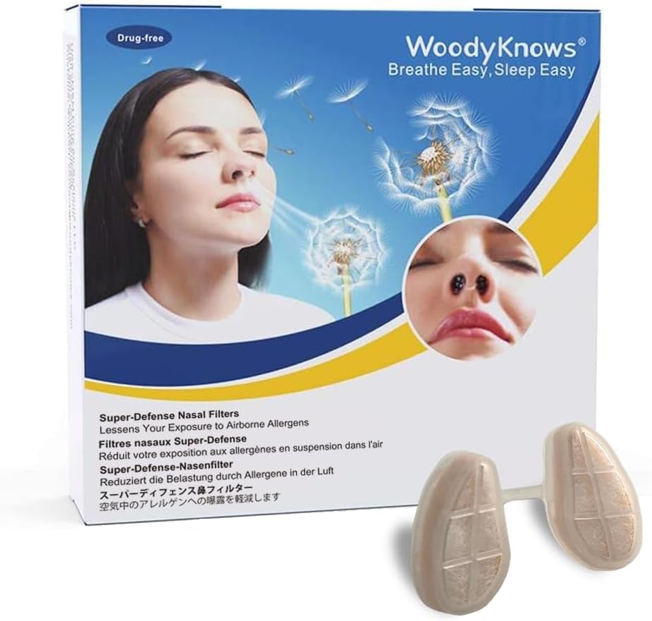 WoodyKnows Super Defense Nasal Filtri, Sezonske alergije in pomoč pri industrijskem onesnaževanju, javni prevoz in varstvo hišne živali Grooming (Trial, Narrow, S/M/L/XL)