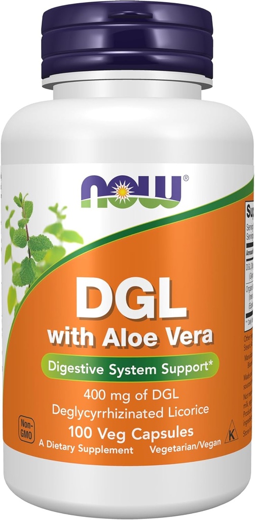 NOW Foods Supplements, DGL z Aloe Vera (Deglicirizinirana sladkega korena) Prehranska dopolnila, 100 Veg kapsule