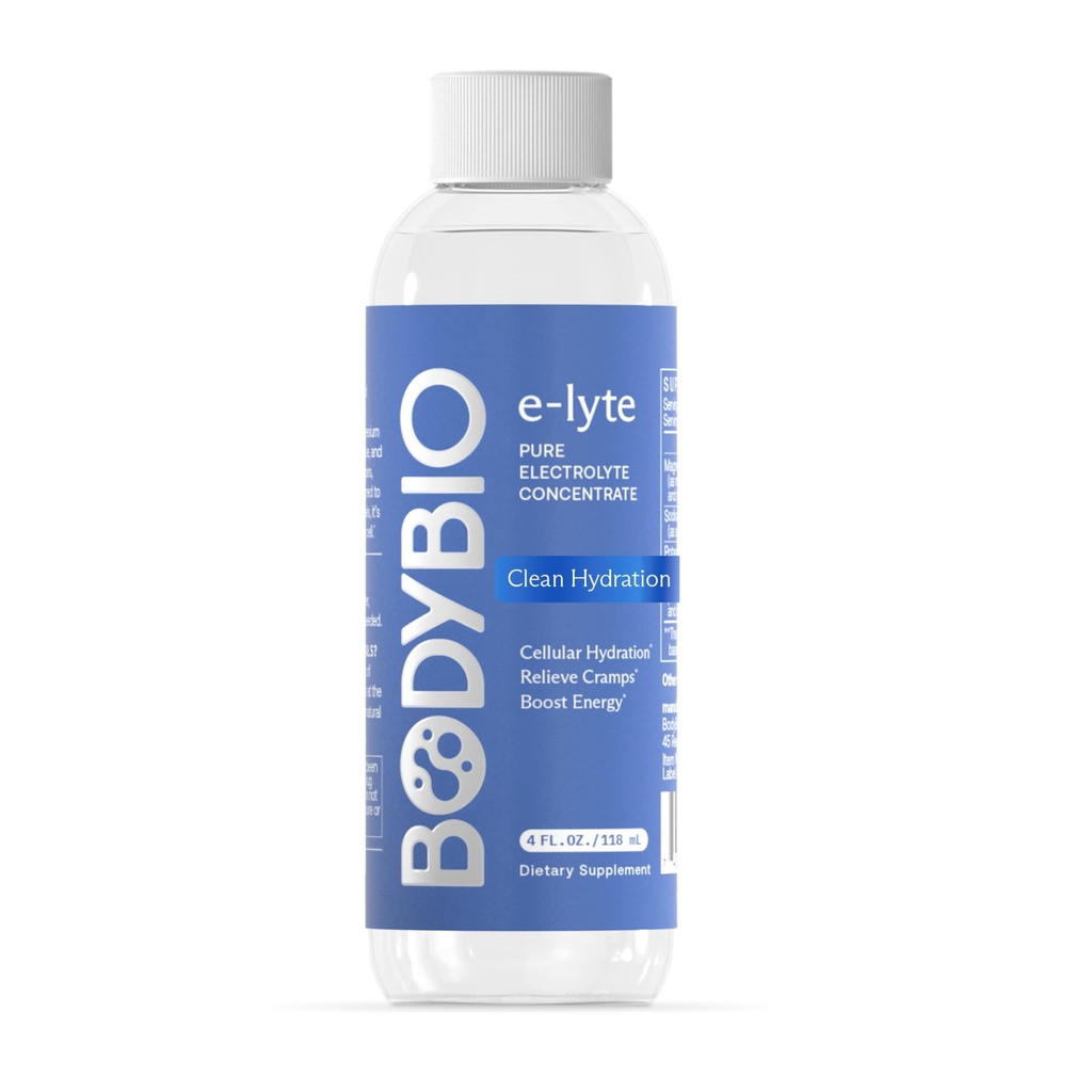 BodyBio e-Lyte - Tekoči elektrolitski koncentrat za čisto hidracijo, energijo in krč - brez sladkorja, brez umetnih arom, brez polnil, Keto prijazno