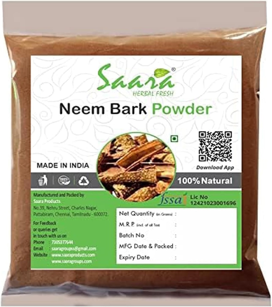 Neem Bark Powder Neem Chhal Powder, uporabno za utrujenost, kožne bolezni, dodatek vitaminov, 100gm