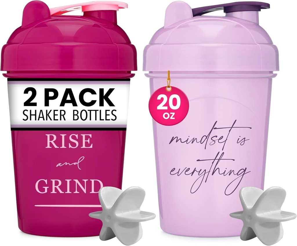 GOMOYO [2 pakiranje] 20oz Shaker steklenica z motivacijskimi citati (Raspberry & sivka) 