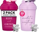 GOMOYO [2 pakiranje] 20oz Shaker steklenica z motivacijskimi citati (Raspberry & sivka) 