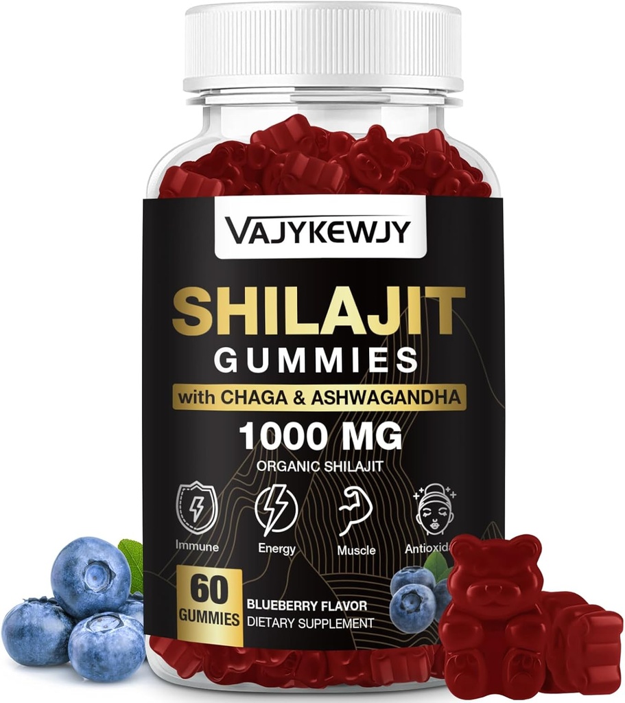 1000 MG Shilajit Gummies, Organic Shilajit Gummies z 85+ Trace Minerali, Fulvic Acid, Shilajit za moške in ženske, Shilajit Resin, Shilajit Himalajan Organski za energijo, možgane, imuniteto, 60 grof