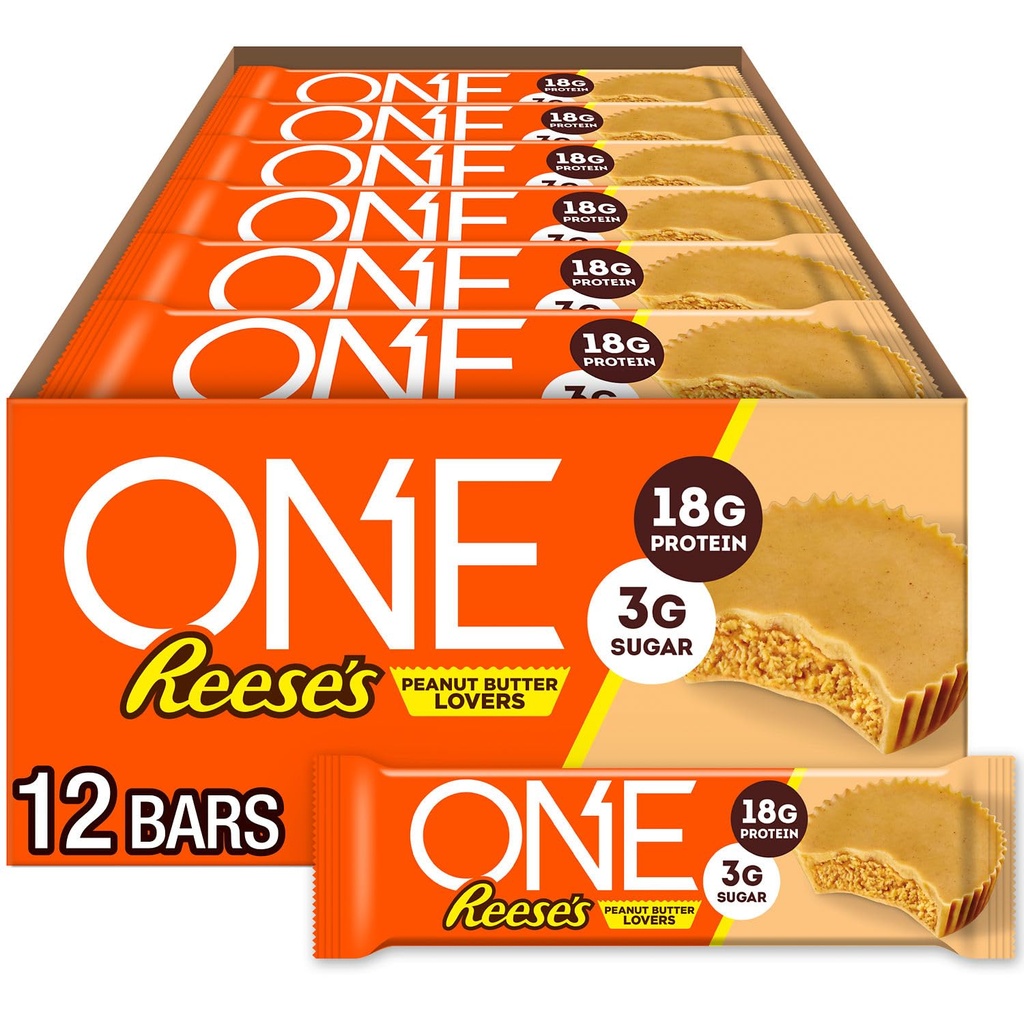 ONE Protein Bars, Reese's Peanut Butter Lovers, Gluten Free z 18g proteini in 3g sladkorjem, shrambe sponke, 2,12 oz (12 Count)