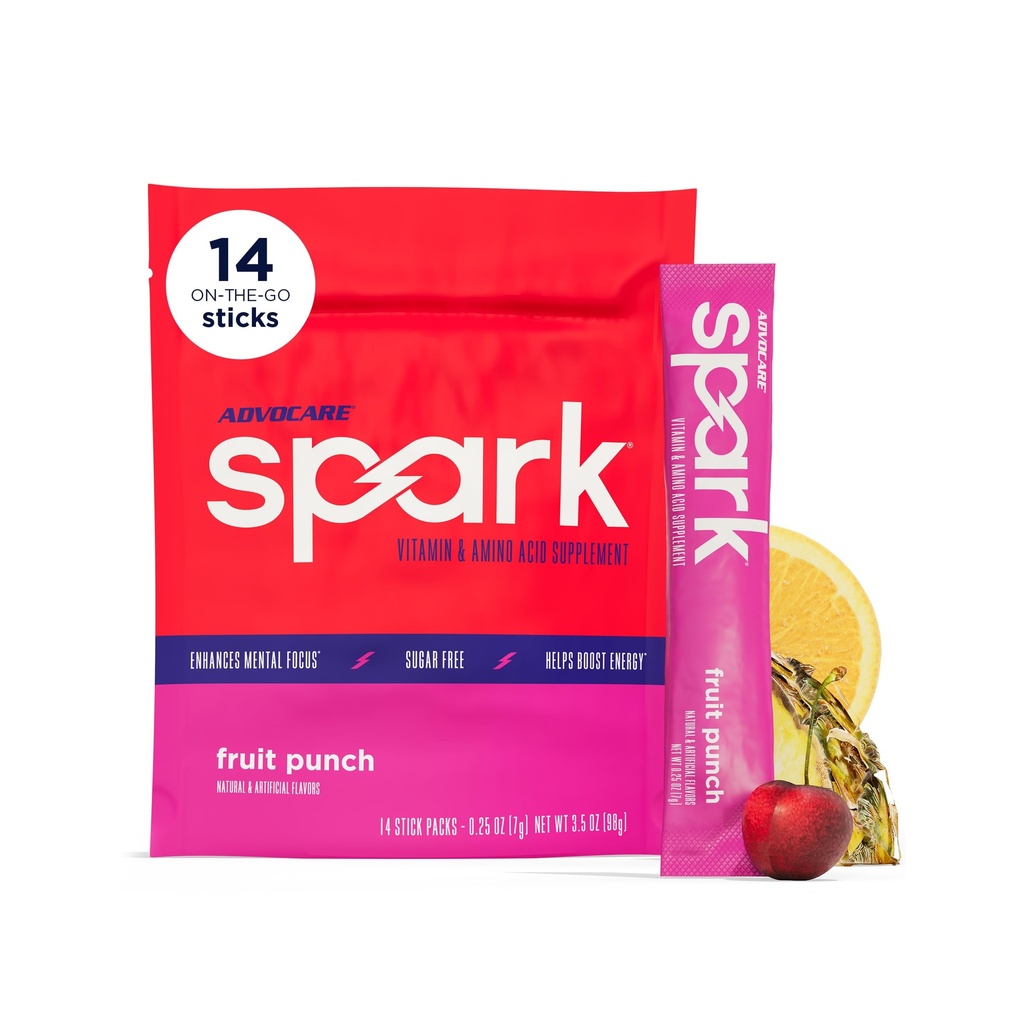 AdvoCare Spark - Energy Drink Mix - Vitamin & Aminokislina dodatek - Podpira energijo in fokus* - Prenosna Imunska podpora* - Sugar-free - Sadni punch, 14 Packs (3.5 oz)