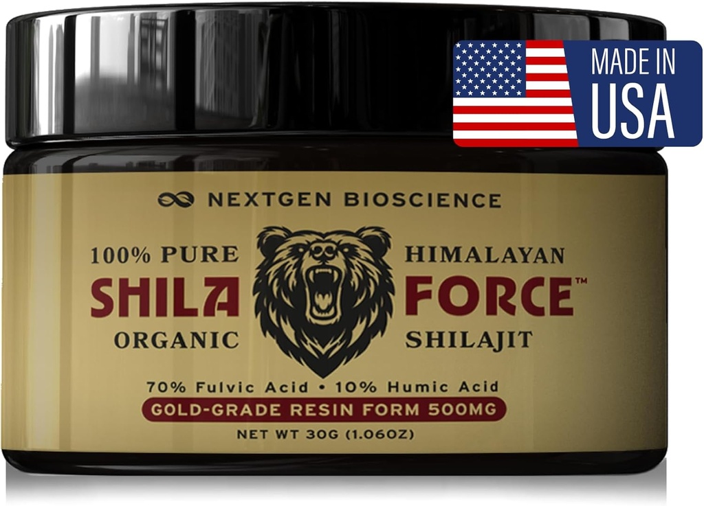 ShilaForceTM Shilajit Pure Gold-Grade Wild-Harvested Himalaja Organic Live Resin - 500mg 70% Fulvična kislina & 10% Humična kislina z 85+ Trace minerali, 30g Izdelano v ZDA, Brown