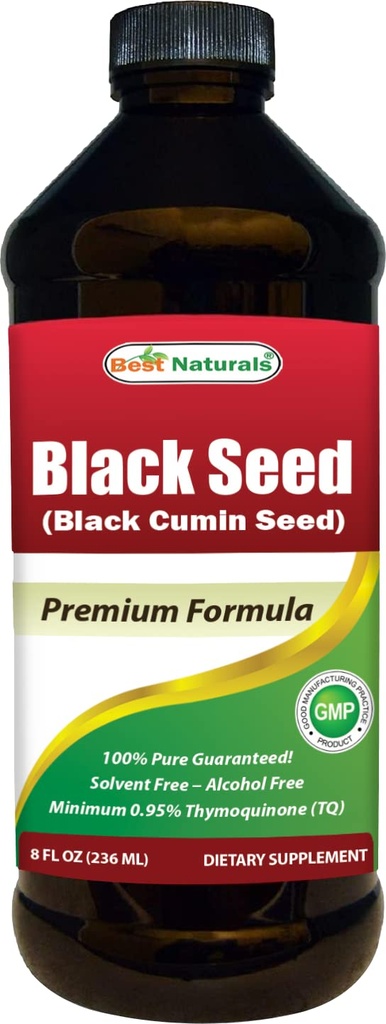Best Naturals Black Seed Oil - Najmanj 0,95% Thymokinon (TQ) - Hladno stiskani Nigella Sativa Aids in Digestive Health, Imunska podpora, Možganske funkcije, skupno mobilnost, Gluten Free, Non GSO - 8 OZ