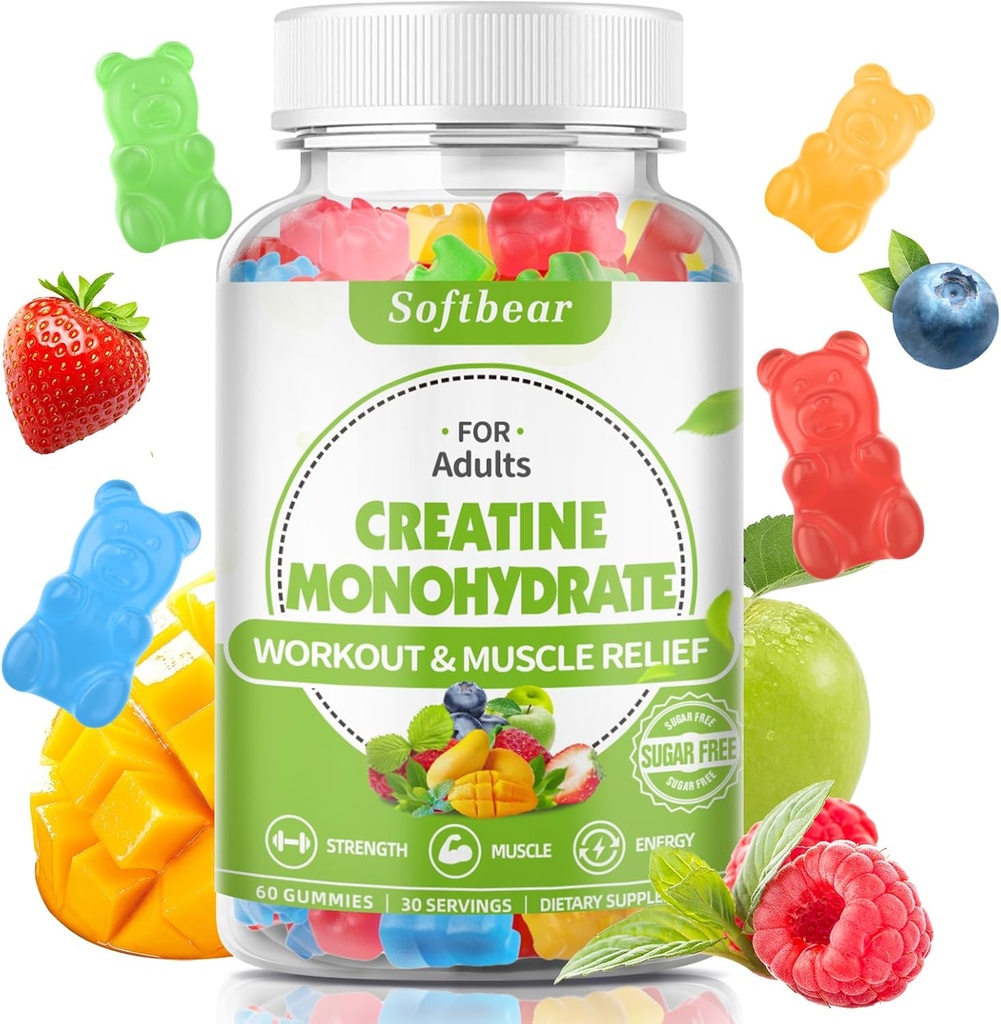 mehki medved 5000mg Kreatin Monohidrat Gumiji za moške ženske, Vegan Kreatin HCL dodatek pred vadbo Gumiji za mišice graditelj moč mešane arome 60 število
