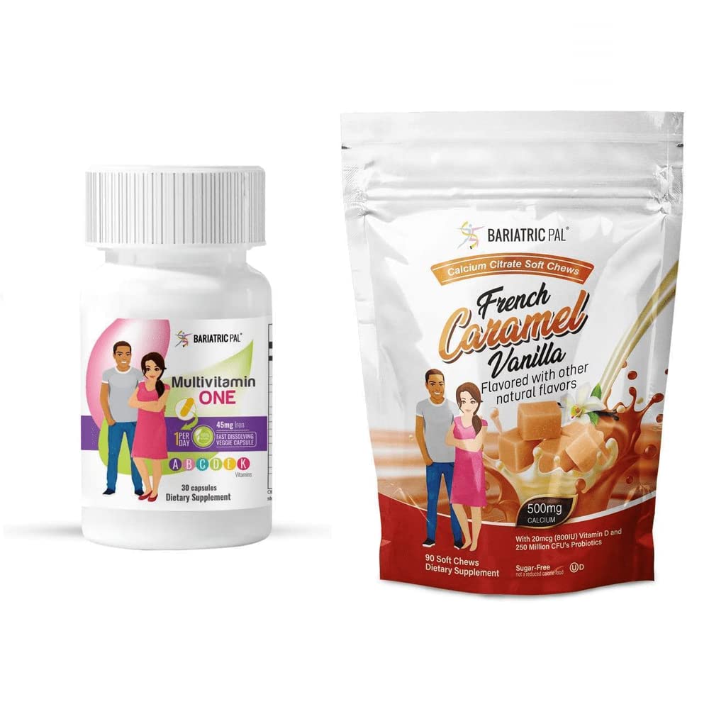 BariatricPal Duodenal Switch Complete 30-dnevno oskrbovalno vitaminski paket (Capsule s 45mg železovega kalcijevega citrata Soft Chews s probiotiki - Francoska Caramel Vanilla)