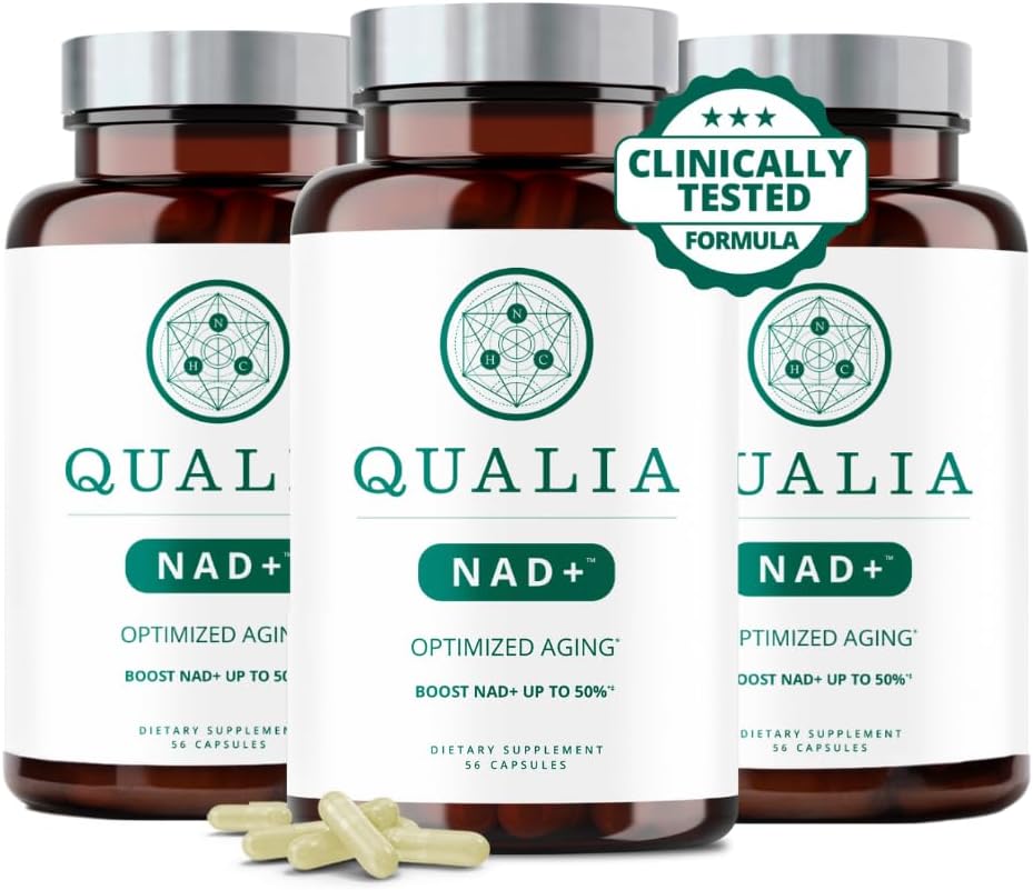 Qualia NAD Supplement – klinično dokazano za povečanje NAD+ do 67%. Optimizirano staranje, energija, fokus. Elite NAD+ Booster Sestavine: Nikotinamid Ribozid (NIAGEN,) Niacin, Niacinamid (3 mesec dobave)