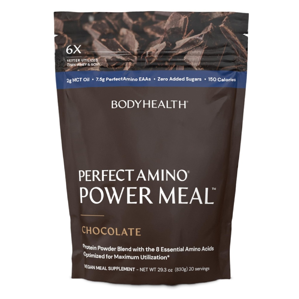 BodyHealth PerfectAmino Power Meal Shake New Dark Chocolate Flavor z MCT Oil Carb 10 in Perfect Amino Protein Base (20 Serving)