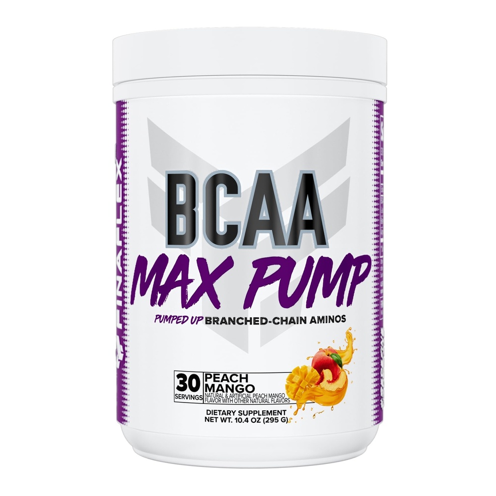 FINAFLEX BCAA MAX PUMP, Peach Mango - 10.4 oz - Spodbuja moč, zmogljivost in regeneracijo - z 2:1:1 razmerjem levcina, izolevcin & valin + betain brezvodni - 30 Servingov