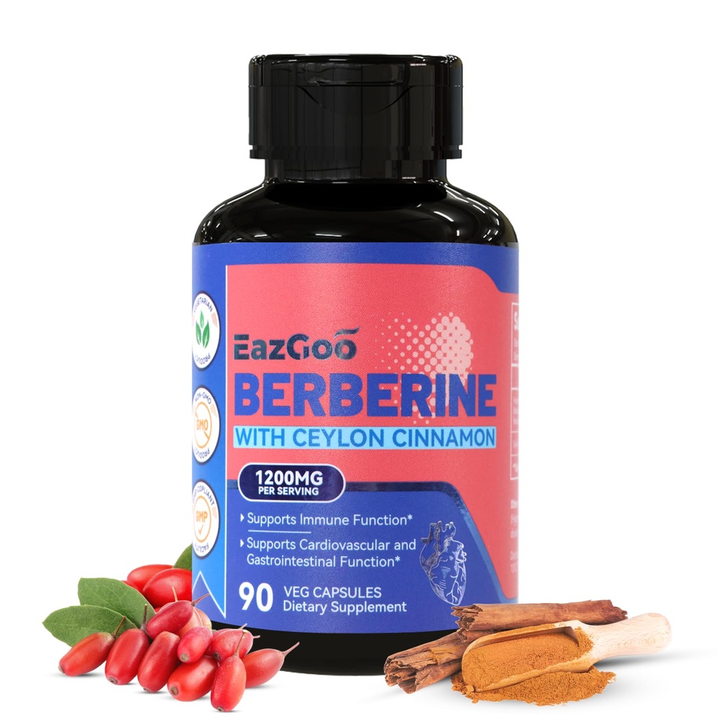Premium Berberine dodatek 1200 mg s Ceylon Cinamon - 90 Veganske kapsule - Berberine HCL dodatek Ne-GMO Gluten prosta, imunske podpore