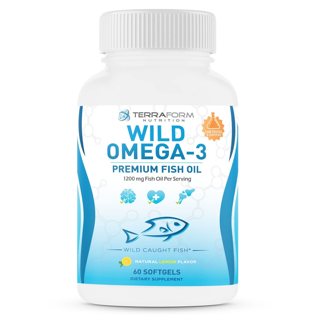 Trojna moč ribje olje Omega 3 2400mg na serviranje - Burpless, limona arome Non-GMO, Gluten & Soy Free – 30 Servings