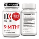10X Health 5-MTHF metilfolat - metilirani folat & magnezij za možgane, zdravje srca, DNA & nevrotransmiter sinteza - Biorazpoložljiv Metil Folat dodatek - metilfolat dodatek 60 kapsul