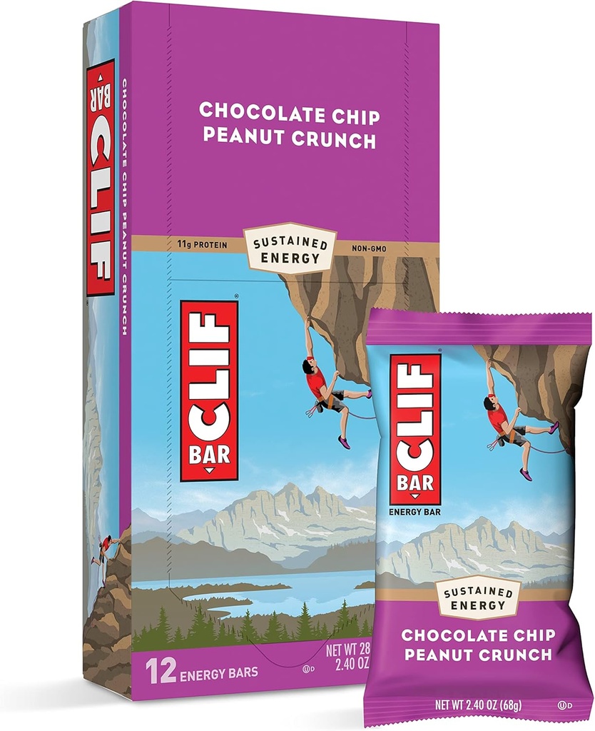 Clif Bars - Energijske palice - Čokoladni čips Peanut Crunch - izdelan z organskimi ovesi - rastlinska hrana - vegetarijanski - Kosher (2,4 Ounce Protein Bars, 12 Count)