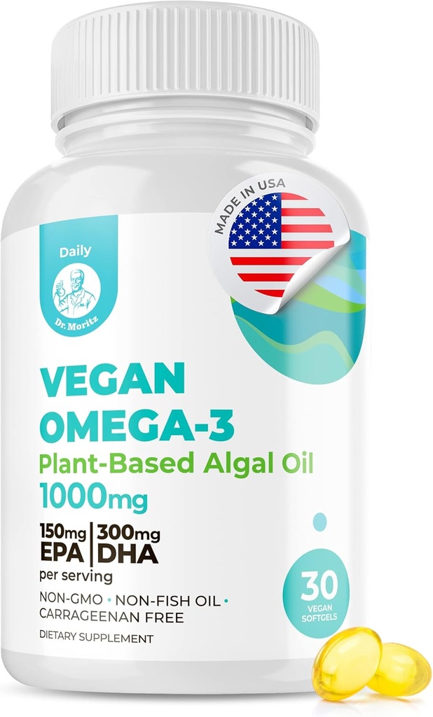 DR. MORITZ Vegan Omega-3 Mehčalci za odrasle in otroke, izdelan iz olja Algae z DHA EPA, Mali Algae Omega 3 Dopolnila, Vegan, 30 grof