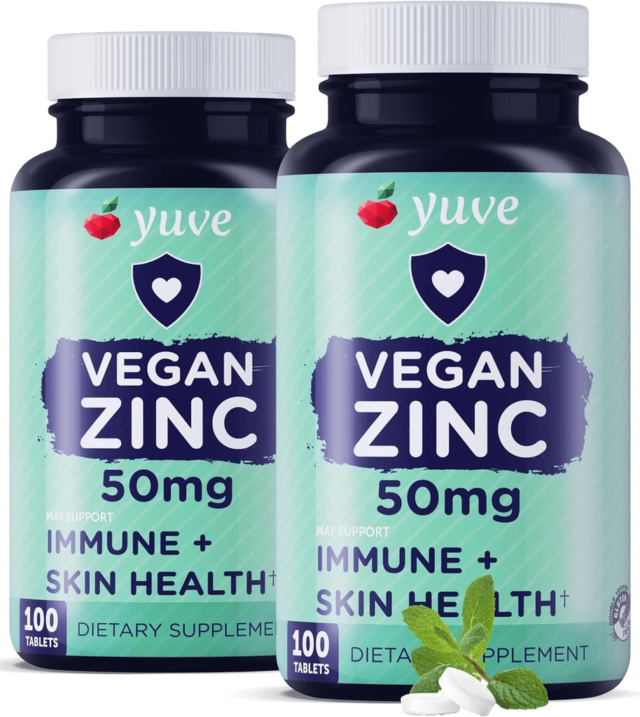 Yuve Natural Vegan cink Vitamini dopolnila 50mg, Vrhunska imunske podpore, hitro lajšanje prehladov in gripe, Acne proste kože, zdrave hormon ravni, Non-GMO, Gluten & sladkor brezplačno - 100 Veg Tabs (2 paket)