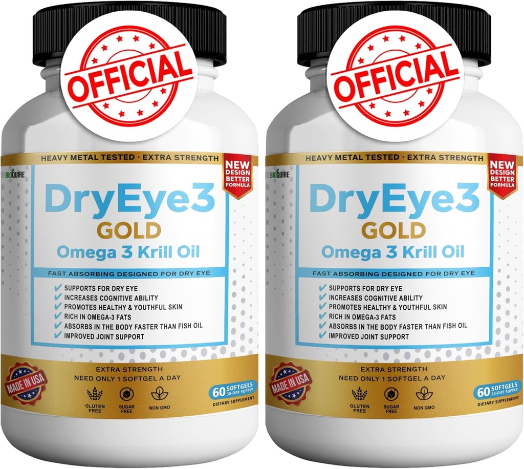 Suho oko 3 Zlato Omega 3 Krilno olje Dodatna moč, 60 Mehkužci, Suho oko podpora, Ne-GMO, Gluten brez, Sladkor Brez (2)