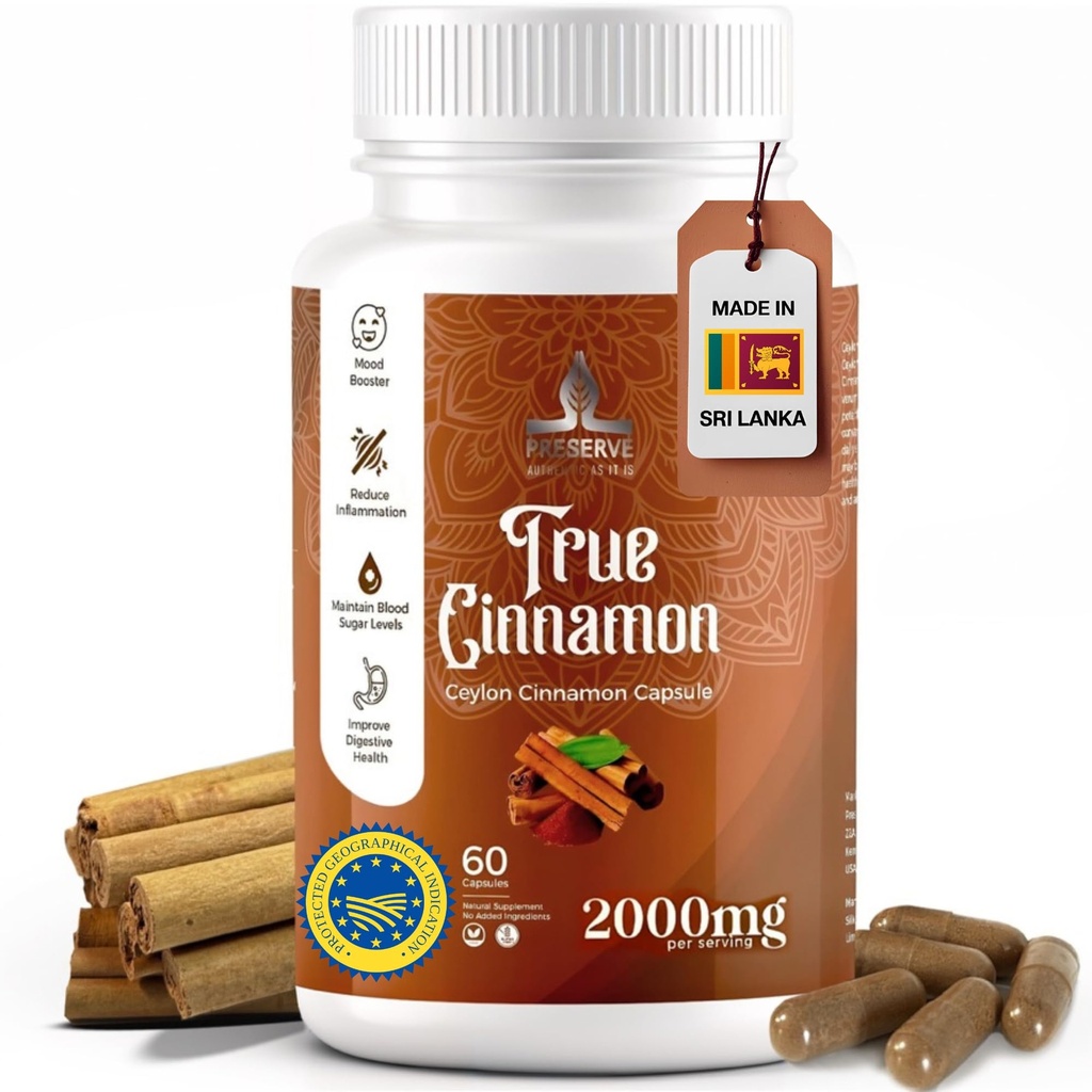 Pure Ceylon Cinamon Kapsule, 2000mg, Dva meseca dodatka 