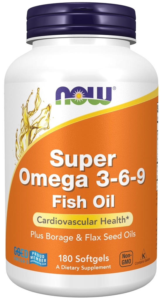 NOW Foods Supplements, Super Omega 3-6-9 1200 mg z mešanico rib, borage in lanovega semena olja, 180 Softgels
