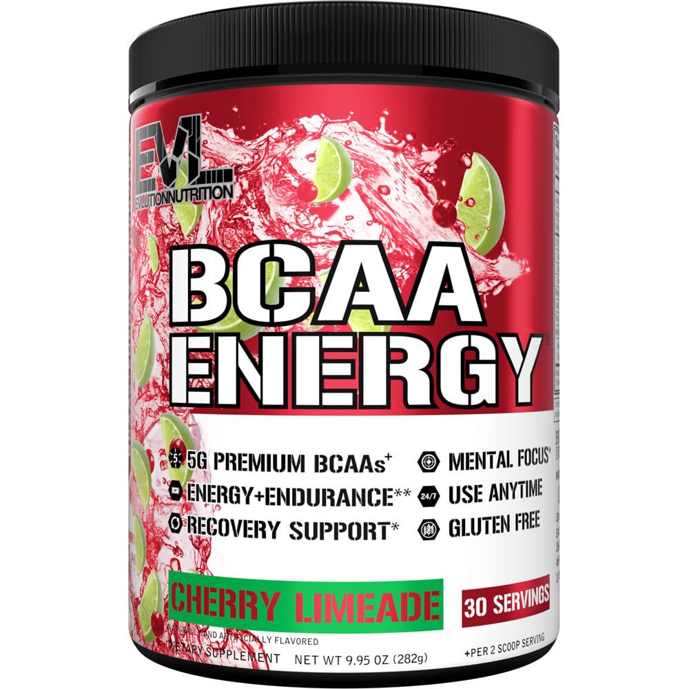 EVL BCAA-ji Aminokisline v prahu - BCAA Energija Pred vadbo Prašek za obnovo mišic Lean rast in vzdržljivost - Rehidracija Post Workout Recovery pijača z naravnim kofeinom - Cherry Limeade
