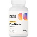 PureFormulas Pure Niacin - Vitamin B3, 500 mg Takojšnja sprostitev Niacin 500mg - Nikotinska kislina 100 tablet - Ne- GMO B3 Vitamini Niacin Dodatek