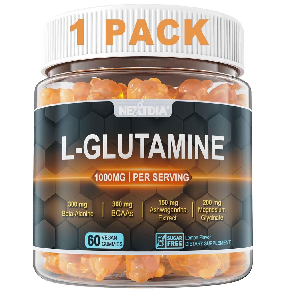 L-glutamin 1000mg Gumiji za ženske in moške z beta-alaninom, BCAA, magnezijevim glicinatom, kalijem in Ashwagandho 
