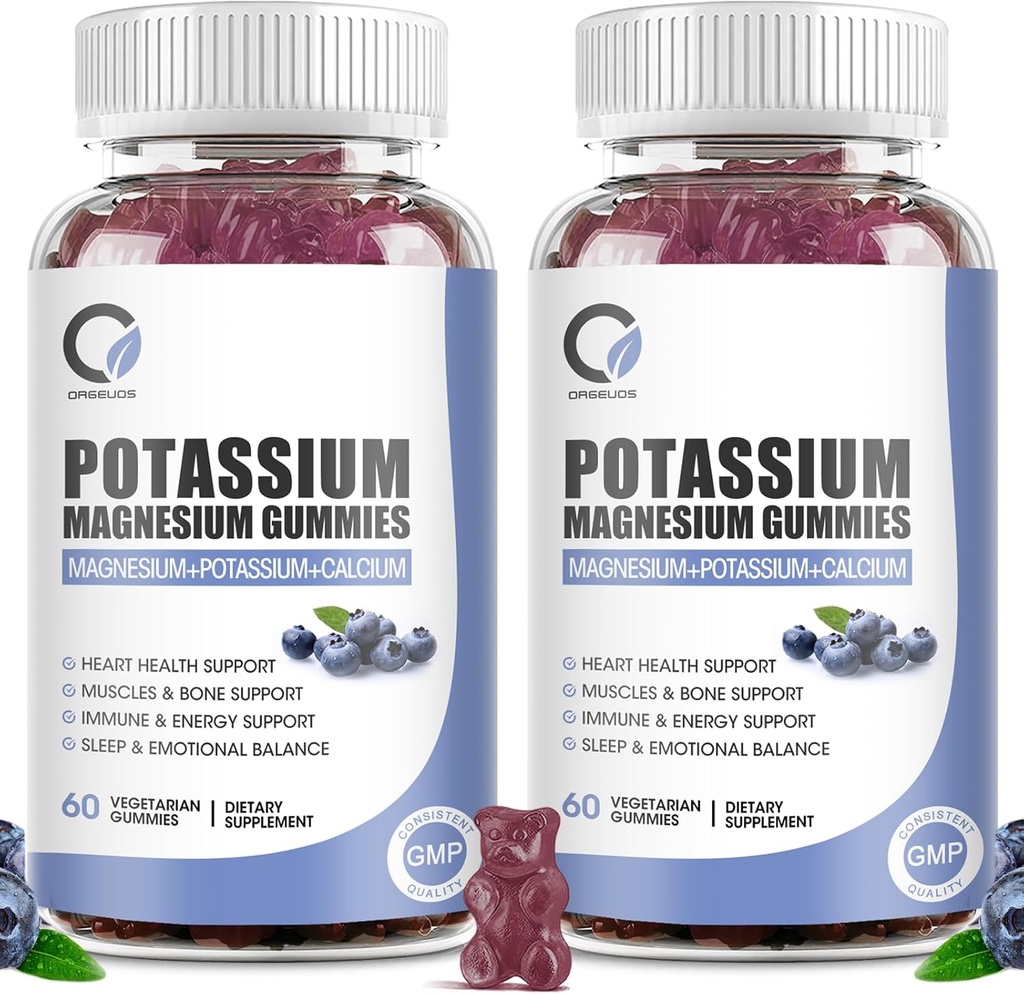 2 Pakiranje Kalijev Magnezij Gumiji s kalijevim Ctrat 200 mg, Magnezij Glicinat 320 mg Plus Kalcij, cink, Vitamin - Kalijev dopolnila za Cramps, srce, mišice Zdravstvena podpora