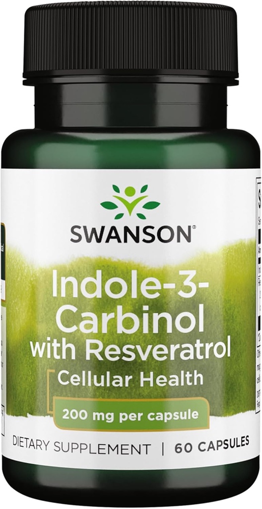 Swanson Indole-3-Carbinol z Resveratrol - I3C dodatek za spodbujanje celične zaščite - Naravni dodatek za pomoč ohraniti zdravo Hormonovo ravnovesje - (60 Kapsule, 200mg vsak)