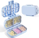 MEACOLIA Triple Folding tablete Organizator, 9 Kompartmenti potovalne tablete Primer z veliko kapaciteto, Dnevne tablete Škatla majhne tablete Vsebnik za vitamine, Cod Jetrna olja,Dodatki (modra)
