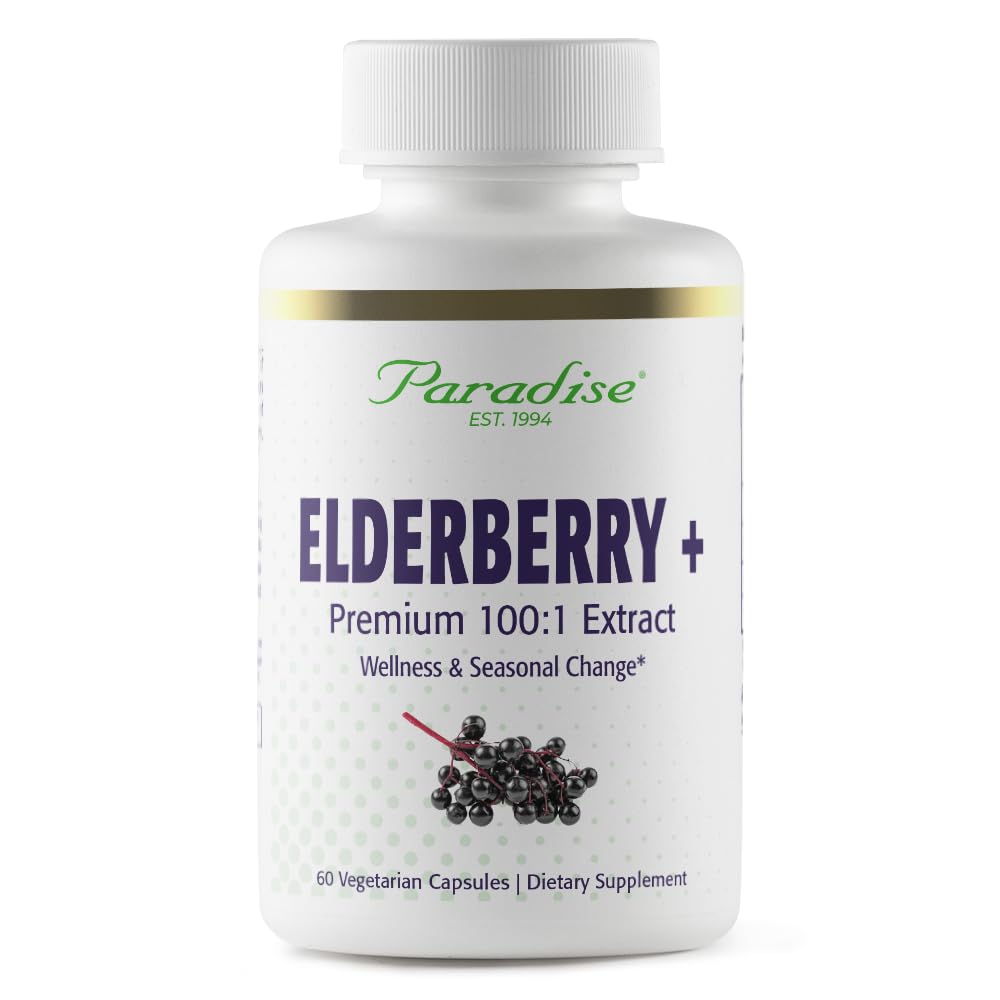 Paradise Zelišča Elderberry z izvlečkom cinka, podpira naravne obrambe telesa, super močen, ultra Pure, Vegan, Non GSO, Gluten brezplačno, 60 vegetarijanske kapsule