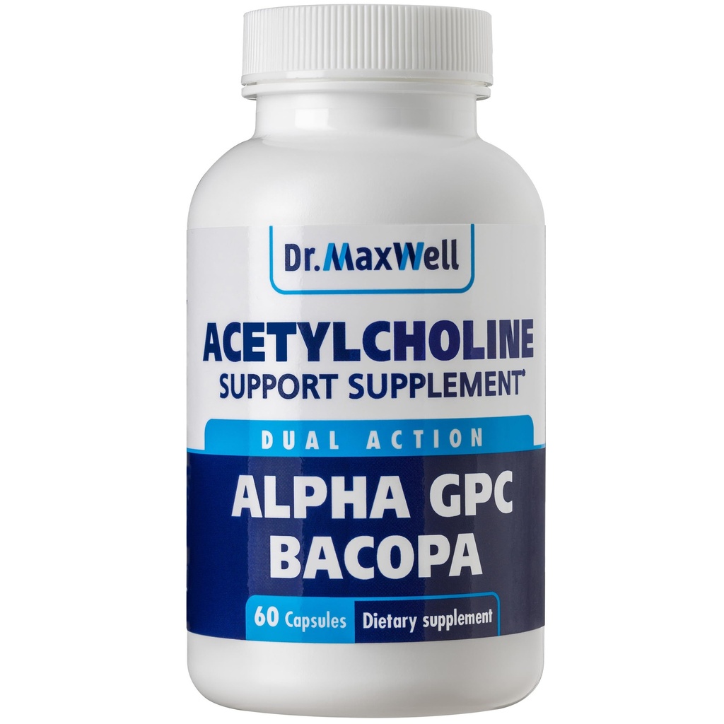 Acetilholin, Alfa GPC Choline 600mg + Bacopa, bolje kot vsak sam. Zanesljivejši acetilholin (podpora pomnilniku in učenju), 60 kapsul