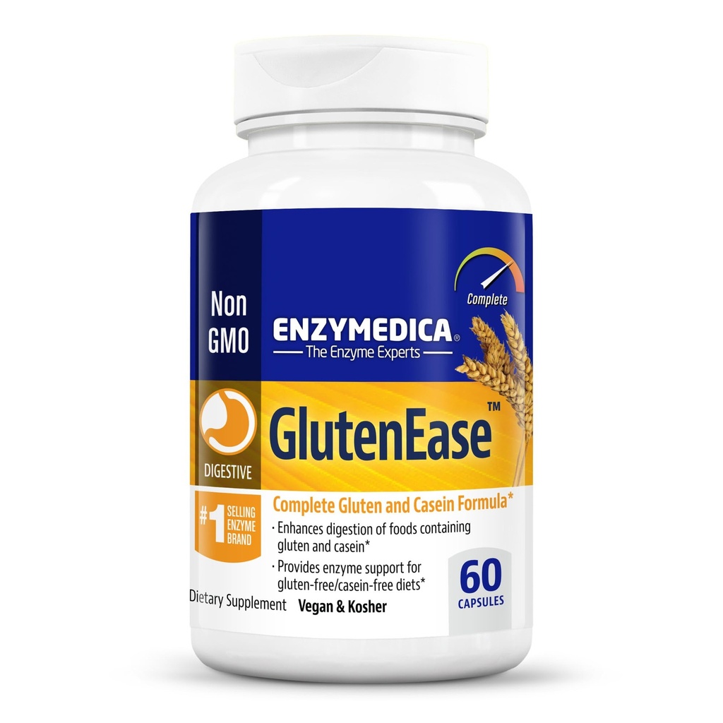 Enzymedica GlutenEase, Advanced Digestive Enzymes za ženske in moške, hitro delujoča formula za napihnjeno lajšanje in prebavno zdravje, pomaga razdreti Gluten & Casein, 60 kapsul