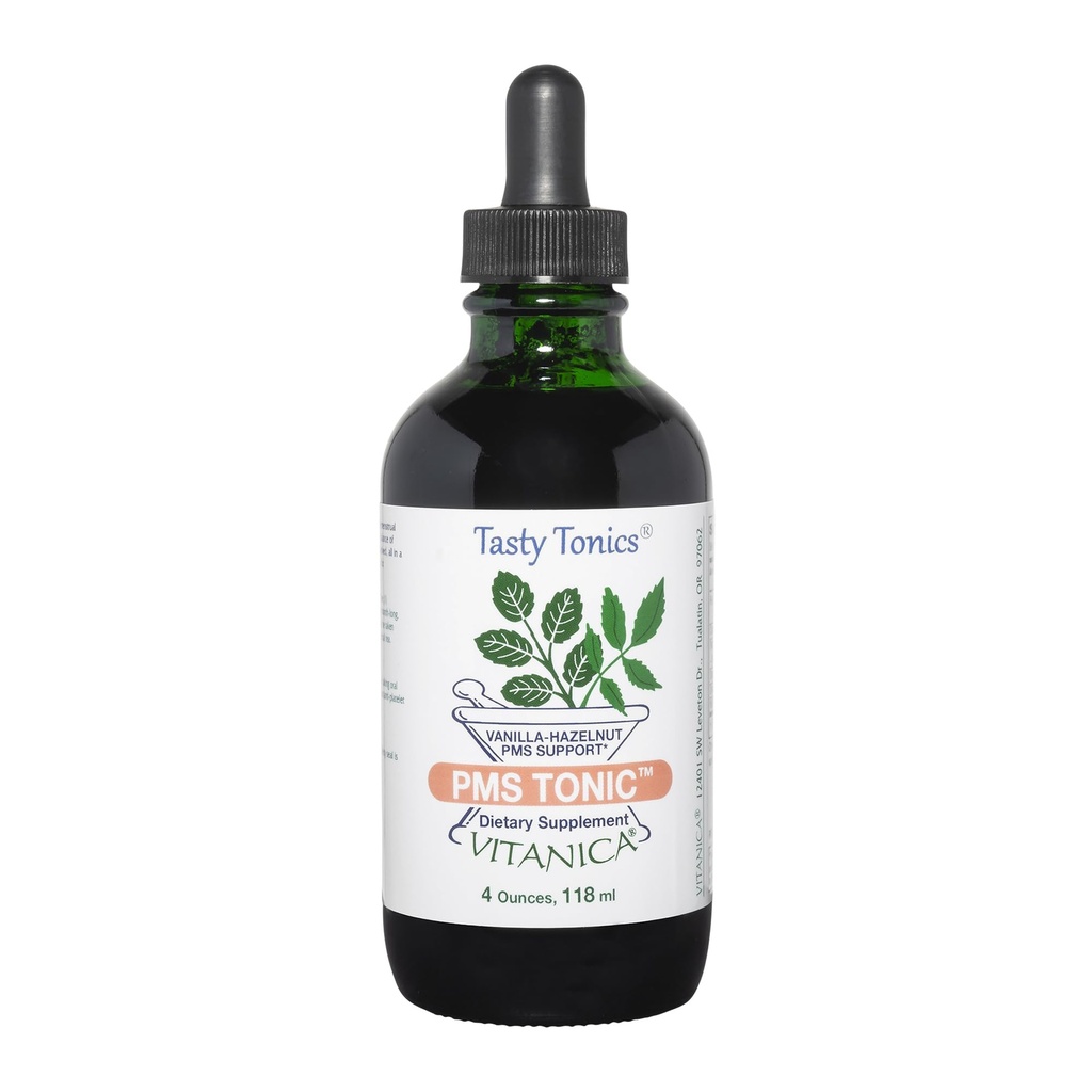 Vitanica PMS Tonic, Premenstrualna podpora in pomoč, Saint Johns Wort, Dong Quai, Chaste Tree Berry, Wild Yam in More, Vegan, 4 Ounce