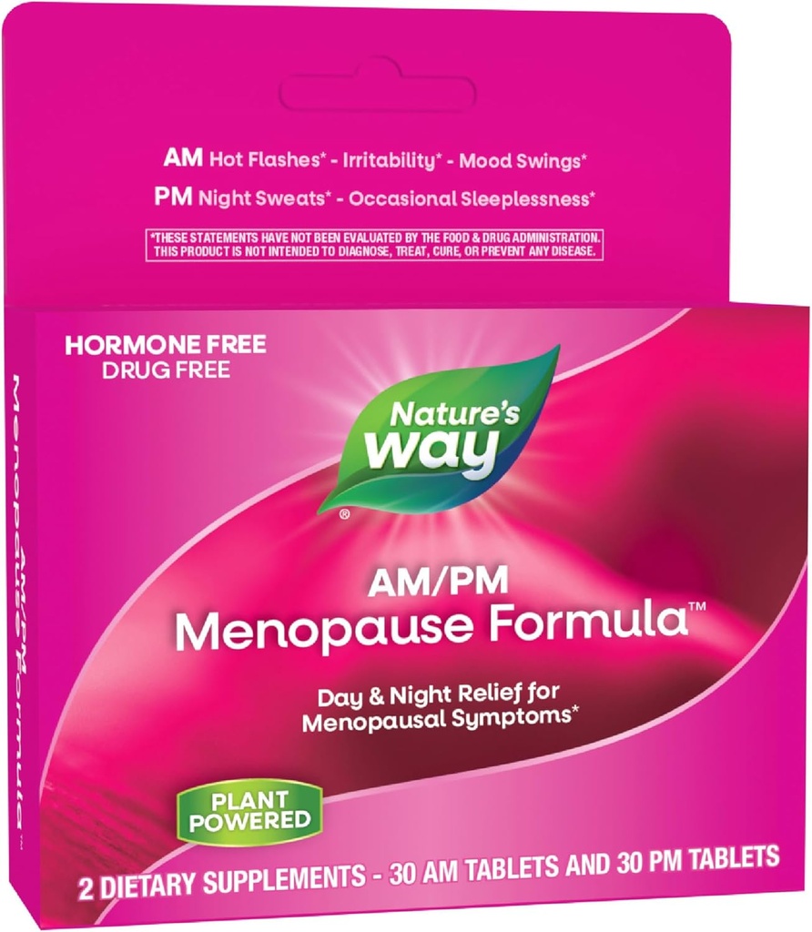 Naravoslovna pot AM/PM Menopause Dodatki za ženske, Vroča Flash Relief*, Nočno potenje*, Mirno spanje*, Mood Swings*, Hormone-free Formule s črno Cohosh, Theanine, Valerian, 60 Tablets
