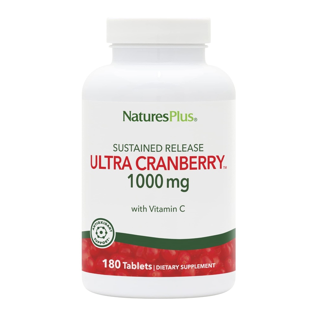 Natures Plus Ultra Cranberry 1000, Release - 1000 mg - Naravna brusnica z vitaminom C - Spodbuja zdravje sečilnega trakta - 180 Vegetarijanske tablete (90 Serving)