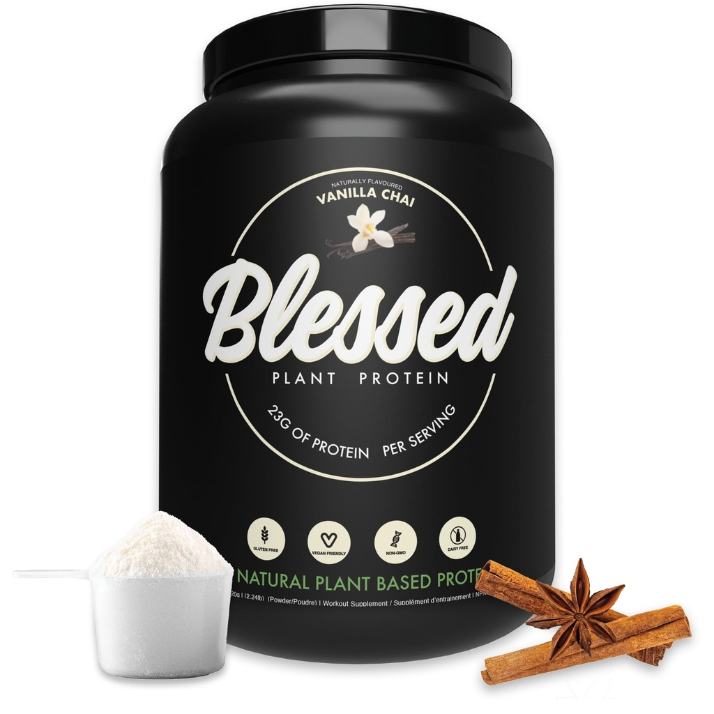 Blaženi Vegan Protein Powder - Na rastlinski osnovi Beljakovine Powder Nadomestni Beljakovinski šejk, 23g Pea Protein Powder, brez mleka, brez glutena, brez soje, brez sladkorja, 30 Serving (Vanilla Chai)