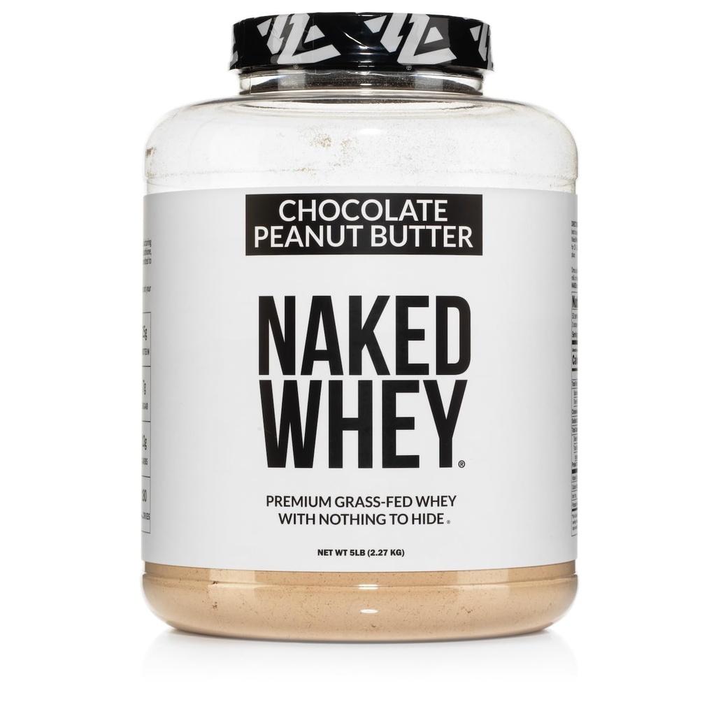 Naked Whey Chocolate Peanut Butter Grass Fed Whey Protein Powder, Brez gensko spremenjenih organizmov, brez soje in gluten, rast in regeneracija pomoči - 52 Strežnice