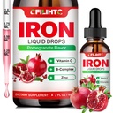 Tekoči železovi dodatki za ženske Moški & otroci Večvitaminski železovi kapljice z Folat, Vitamin C, B6, B12, Cink za anemijo, pomanjkanje železa, Blood Builder, Energy - Naravni Pomegranate Flavor, Vegan 2 Fl Oz