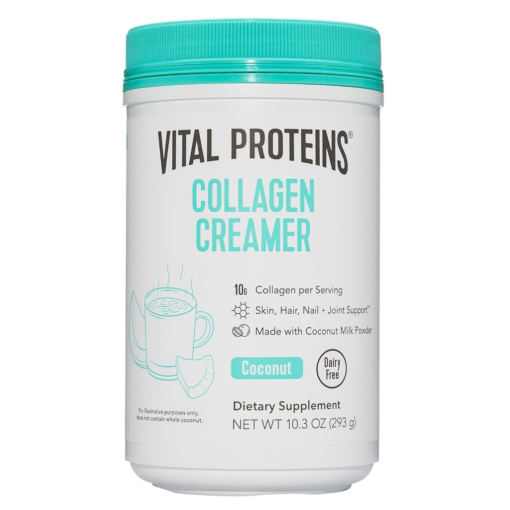 Vitalni proteini Kolagen Coffee Creamer, Non Dairy & Low Sugar Powder s kolagen Peptides dodatek - Podpiranje zdrave lase, kožo, nohti z energijo-boosting MCTs - Coconut 10.3oz